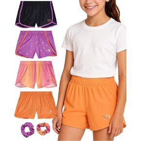 Body Glove Girls' Shorts - 4 Pack Athletic Performance Dry Fit Dolphin Gym Shorts, Scrunchie (7-12) in Saudi Arabia