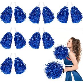 Pom Poms Cheerleading - 12 Pcs Metallic Foil Plastic Cheer Pom Poms with Baton Handle,Cheering Squad Hand Flower for Game Sports Squads Dancing Party Sportsteam Spirit Sports(Blue) in Saudi Arabia