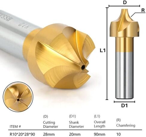 8mm 10mm 12mm Shank End Mill R1.0-R12 HSS Radius Milling Cutter Coated Corner Rounding End Mill CNC Router Bit Milling Tool(R1x8x8x67) in Kuwait