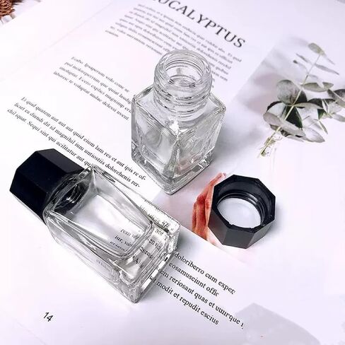 2 PCS 20mL الجرار الزجاجية الصافية حاويات قوارير الحبر القابلة لإعادة التعبئة مع أغطية بلاستيكية أسود ABS لسائل الحبر ، وجرار زجاجات المختبر in Saudi Arabia