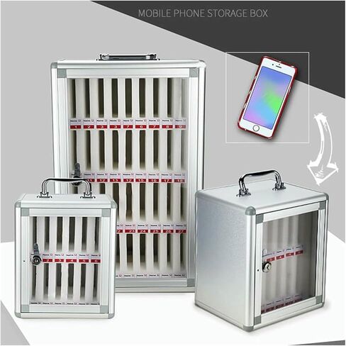 Aluminum Alloy Cell Phone Storage Box, Wall Mounted Numbered Mobile Phone Cabinet Organizer Box with Handle, for School Factory Examination~/ in Kuwait