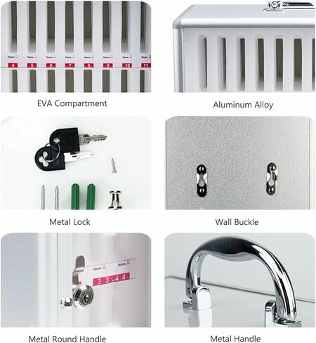 Aluminum Alloy Cell Phone Storage Box, Wall Mounted Numbered Mobile Phone Cabinet Organizer Box with Handle, for School Factory Examination~/ in Kuwait