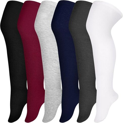 6 أزواج من جوارب Apoway ذات الحجم الكبير للفخذ العالي، جوارب دافئة فوق الركبة للنساء، مقاس L-XXL in Saudi Arabia
