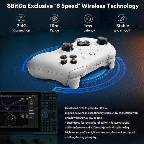 8bitdo Ultimate 2 وحدة تحكم لاسلكية مع عصا التحكم TMR لنظام التشغيل Windows & Android ، وحدات التحكم في الألعاب مع تأثير قاعة القاعة/مشغلات اللمس ، RGB Fire Ring ، Tech Wireless Tech ، شحن 8 درجات ، شحن ، أخضر in Kuwait