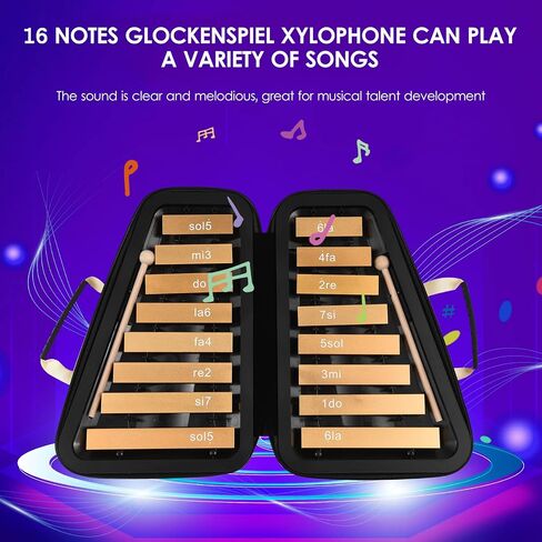 Hxber 16 Keys Glockenspiel 16-Note الألومنيوم لوحة إكسيليفون الإيقاع الموسيقي التعليمي المبكرة مع مطرقة الحالات لتنمية الموسيقى الموسيقية in Saudi Arabia
