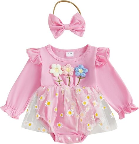 Newborn 3 6 9 12 18Months Baby Girl Romper Floral Daisy Tulle Lace Onesie Backless Bodysuit Infant Girl Summer Clothes in Kuwait