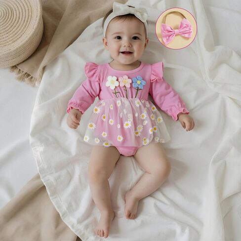 Newborn 3 6 9 12 18Months Baby Girl Romper Floral Daisy Tulle Lace Onesie Backless Bodysuit Infant Girl Summer Clothes in Kuwait
