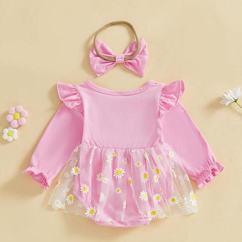Newborn 3 6 9 12 18Months Baby Girl Romper Floral Daisy Tulle Lace Onesie Backless Bodysuit Infant Girl Summer Clothes in Kuwait