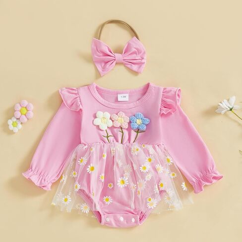 Newborn 3 6 9 12 18Months Baby Girl Romper Floral Daisy Tulle Lace Onesie Backless Bodysuit Infant Girl Summer Clothes in Kuwait