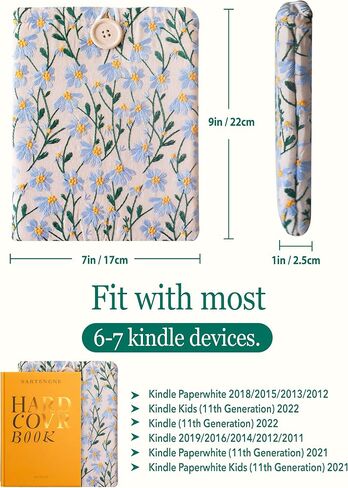 Embroidered Fabric Sleeve for iPad Pro 11, iPad Air 10.9, Boox Nova Air C, Kobo Sage, Hardcover Books – Padded Cover for Large Tablets & E-Readers, Handcrafted - Blue & Beige Daisy in Saudi Arabia