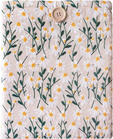 Embroidered Fabric Sleeve for iPad Pro 11, iPad Air 10.9, Boox Nova Air C, Kobo Sage, Hardcover Books – Padded Cover for Large Tablets & E-Readers, Handcrafted - Blue & Beige Daisy in Saudi Arabia