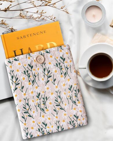 Embroidered Fabric Sleeve for iPad Pro 11, iPad Air 10.9, Boox Nova Air C, Kobo Sage, Hardcover Books – Padded Cover for Large Tablets & E-Readers, Handcrafted - Blue & Beige Daisy in Saudi Arabia