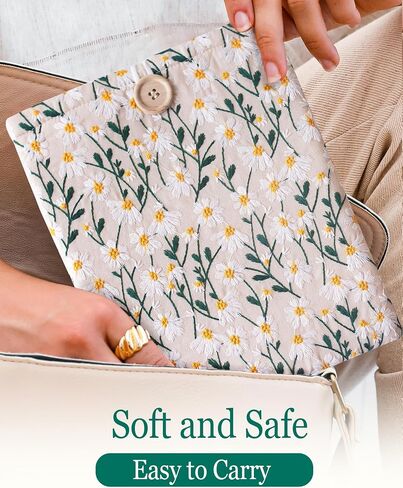 Embroidered Fabric Sleeve for iPad Pro 11, iPad Air 10.9, Boox Nova Air C, Kobo Sage, Hardcover Books – Padded Cover for Large Tablets & E-Readers, Handcrafted - Blue & Beige Daisy in Saudi Arabia