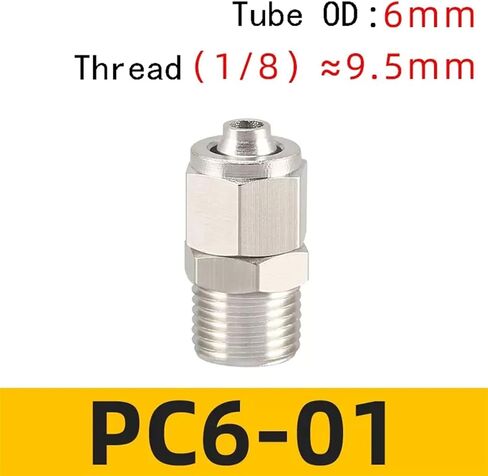 الموصل الهوائي محول المسمار السريع النحاس النيكل الطلاء PC6 8 10mm تويست تويست مفصل الخيط الذكور 1/8 1/4 خرطوم fiittings (10-04) in Saudi Arabia