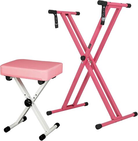 5 CORE Keyboard Stand Piano Bench Combo Height Adjustable Heavy Duty Key Board Stands w Padded 3" Cushioned Musician Chair Set for Stage Studio Students Teachers - KS 2X WH+KBB WH HD in Saudi Arabia