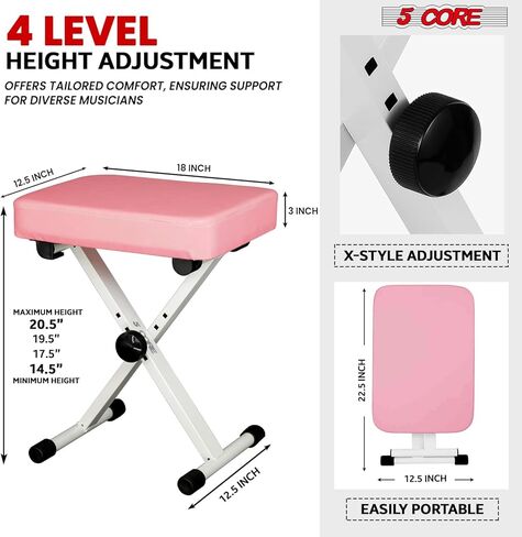 5 CORE Keyboard Stand Piano Bench Combo Height Adjustable Heavy Duty Key Board Stands w Padded 3" Cushioned Musician Chair Set for Stage Studio Students Teachers - KS 2X WH+KBB WH HD in Saudi Arabia