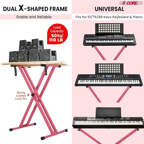 5 CORE Keyboard Stand Piano Bench Combo Height Adjustable Heavy Duty Key Board Stands w Padded 3" Cushioned Musician Chair Set for Stage Studio Students Teachers - KS 2X WH+KBB WH HD in Saudi Arabia