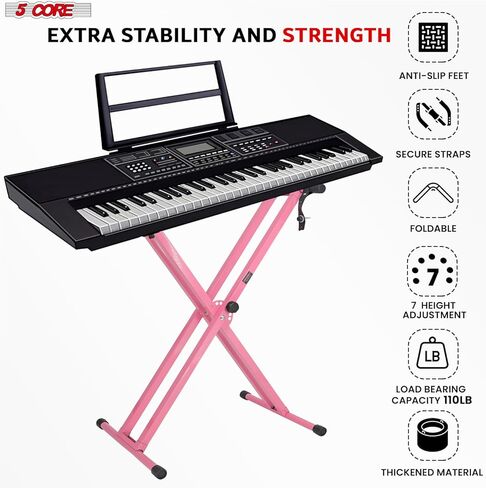 5 CORE Keyboard Stand Piano Bench Combo Height Adjustable Heavy Duty Key Board Stands w Padded 3" Cushioned Musician Chair Set for Stage Studio Students Teachers - KS 2X WH+KBB WH HD in Saudi Arabia
