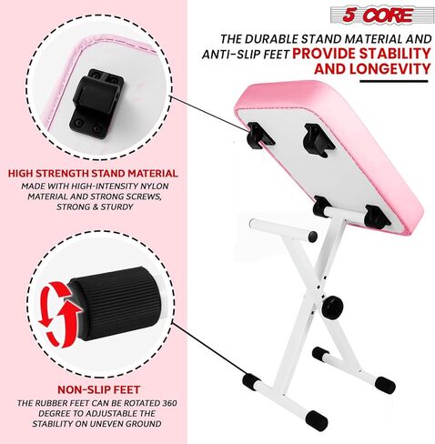 5 CORE Keyboard Stand Piano Bench Combo Height Adjustable Heavy Duty Key Board Stands w Padded 3" Cushioned Musician Chair Set for Stage Studio Students Teachers - KS 2X WH+KBB WH HD in Saudi Arabia