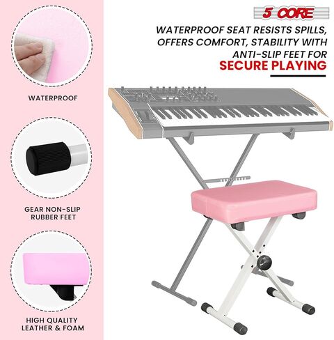5 CORE Keyboard Stand Piano Bench Combo Height Adjustable Heavy Duty Key Board Stands w Padded 3" Cushioned Musician Chair Set for Stage Studio Students Teachers - KS 2X WH+KBB WH HD in Saudi Arabia