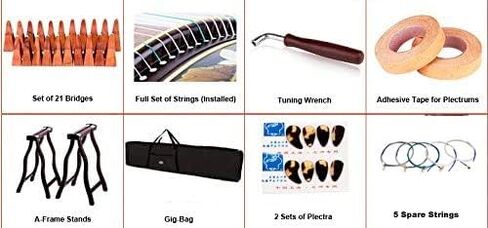 OrientalMusicSanctuary Professional ALL-Paulownia Travel Guzheng - Tang Dynasty Design - Travel Sized Guzheng - Comes with COMPREHENSIVE TUTORIAL BOOK w/Etudes in Kuwait