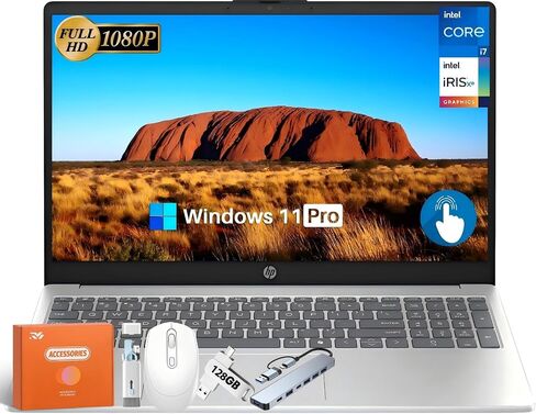 HP 15.6" FHD Touchscreen Business Laptop, 13th Gen Intel 10-Core i7-1355U, 64 GB RAM, 2 TB SSD, Intel Iris Xe Graphics, Wi-Fi 6, Long Battery Life, Copilot AI, Windows 11 Pro, w/Lifetime MS Office in Saudi Arabia