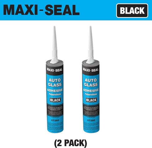 Maxi -Seal Black Polyurethane الزجاج الأمامي لاصق مع صيغة غير SAG المعالجة السريعة - 10.5 أوقية أنبوب + طرف Applicator - مانعة للتسرب من نافذة النافذة - طقس مقاوم للطقس (12 حزمة) in Saudi Arabia