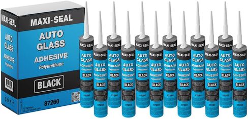 Maxi-Seal Black Polyurethane Windshield Adhesive with Fast Curing Non-sag Formula - 10.5oz Tube + ﻿Applicator Tip﻿ - High Bond Strength Window Sealant - Weather Resistant Auto Glass Adhesive (12 Pack) in Saudi Arabia
