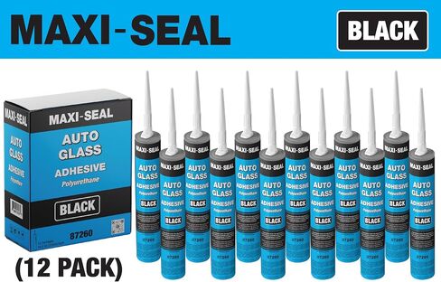 Maxi-Seal Black Polyurethane Windshield Adhesive with Fast Curing Non-sag Formula - 10.5oz Tube + ﻿Applicator Tip﻿ - High Bond Strength Window Sealant - Weather Resistant Auto Glass Adhesive (12 Pack) in Saudi Arabia