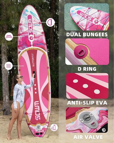 ألواح مجداف قابلة للنفخ 11'x33 '' ، قفا SUP Paddle Board قابلة للنفخ للشباب البالغين ، extre wide وغير انزلاق SUP من جميع مستويات المهارة in Kuwait