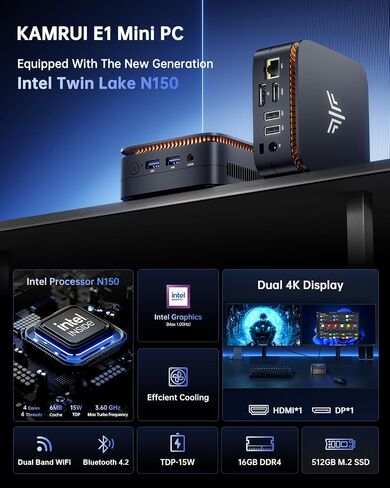 KAMRUI Mini PC Computer, Intel Processor N97 (up to 3.6 GHz), 16GB DDR4 RAM 256GB M.2 SSD, Mini Desktop Computer Support Dual 4K, WiFi, Bluetooth, Ethernet, HTPC for Business, Education, Home in Saudi Arabia