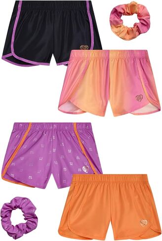 Body Glove Girls' Shorts - 4 Pack Athletic Performance Dry Fit Dolphin Gym Shorts, Scrunchie (7-12) in Kuwait