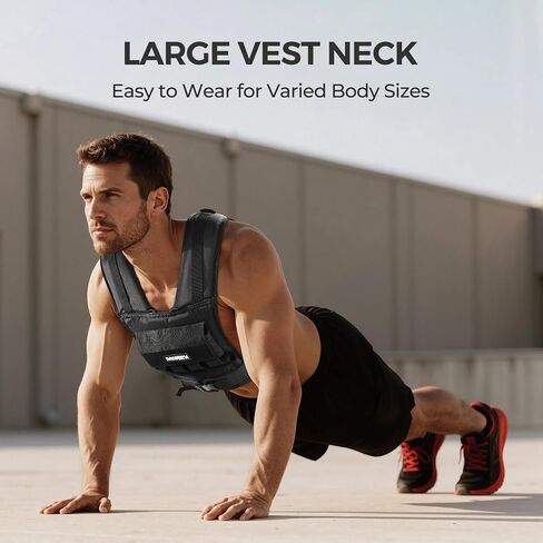 PACEARTH Adjustable Weighted Vest for Men & Woman, 20lb/22lb/35lb/44lb Weight-Adjustable Vest with Add-on Iron Blocks for Hardcore Strength Training, Weight Exercise, CrossFit, Running, Black in Kuwait