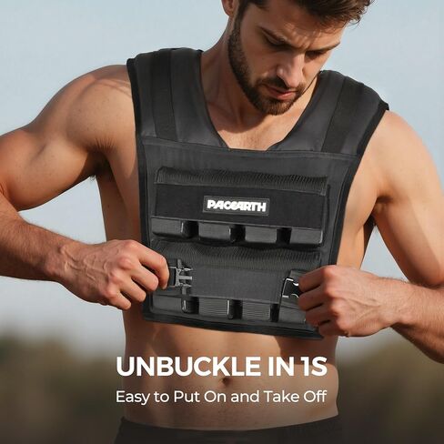 PACEARTH Adjustable Weighted Vest for Men & Woman, 20lb/22lb/35lb/44lb Weight-Adjustable Vest with Add-on Iron Blocks for Hardcore Strength Training, Weight Exercise, CrossFit, Running, Black in Kuwait
