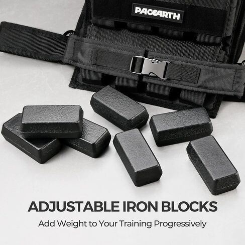 PACEARTH Adjustable Weighted Vest for Men & Woman, 20lb/22lb/35lb/44lb Weight-Adjustable Vest with Add-on Iron Blocks for Hardcore Strength Training, Weight Exercise, CrossFit, Running, Black in Kuwait