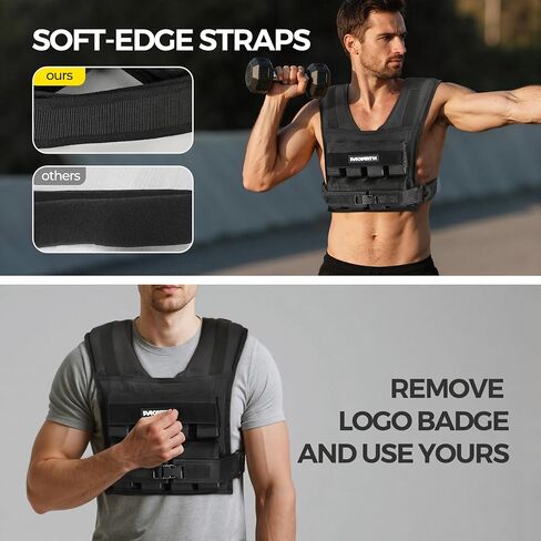 PACEARTH Adjustable Weighted Vest for Men & Woman, 20lb/22lb/35lb/44lb Weight-Adjustable Vest with Add-on Iron Blocks for Hardcore Strength Training, Weight Exercise, CrossFit, Running, Black in Kuwait