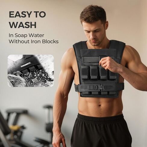 PACEARTH Adjustable Weighted Vest for Men & Woman, 20lb/22lb/35lb/44lb Weight-Adjustable Vest with Add-on Iron Blocks for Hardcore Strength Training, Weight Exercise, CrossFit, Running, Black in Kuwait
