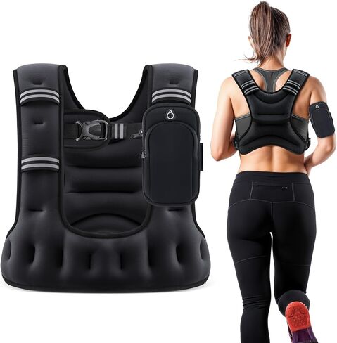 ZELUS Weighted Vest for Women Men, 6/8/12/16/20lb Weight Vest with Arm Pouch Reflective Strips, U-Shaped Rucking Vest for Strength Training Muscle Building, Walking Running Vest for Fitness in Kuwait