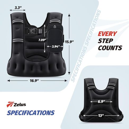 ZELUS Weighted Vest for Women Men, 6/8/12/16/20lb Weight Vest with Arm Pouch Reflective Strips, U-Shaped Rucking Vest for Strength Training Muscle Building, Walking Running Vest for Fitness in Kuwait