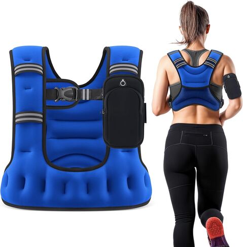ZELUS Weighted Vest for Women Men, 6/8/12/16/20lb Weight Vest with Arm Pouch Reflective Strips, U-Shaped Rucking Vest for Strength Training Muscle Building, Walking Running Vest for Fitness in Kuwait