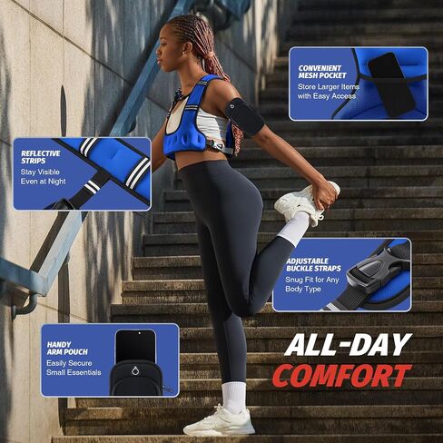 ZELUS Weighted Vest for Women Men, 6/8/12/16/20lb Weight Vest with Arm Pouch Reflective Strips, U-Shaped Rucking Vest for Strength Training Muscle Building, Walking Running Vest for Fitness in Kuwait