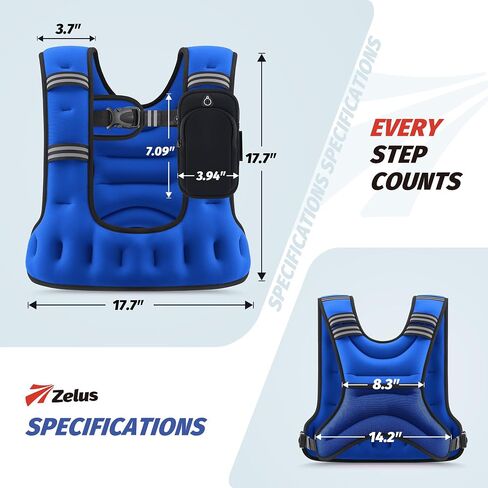 ZELUS Weighted Vest for Women Men, 6/8/12/16/20lb Weight Vest with Arm Pouch Reflective Strips, U-Shaped Rucking Vest for Strength Training Muscle Building, Walking Running Vest for Fitness in Kuwait