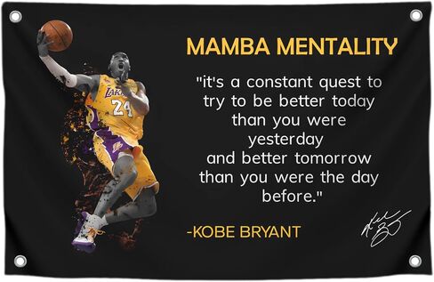 3 × 5 أقدام لاعب كرة السلة في الدوري الاميركي للمحترفين مع أربعة حلقات نحاسية - Kobe Mamba عقلية اقتباس لافتة - عمل فني تحفيزي للمنزل أو المكتب - زخرفة الجدار الملهمة لصالة الألعاب الرياضية in Saudi Arabia