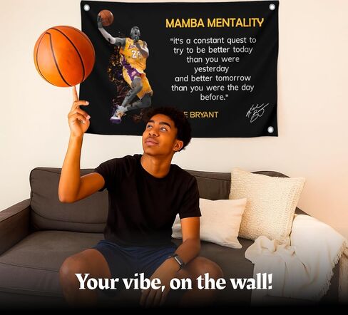 3 × 5 أقدام لاعب كرة السلة في الدوري الاميركي للمحترفين مع أربعة حلقات نحاسية - Kobe Mamba عقلية اقتباس لافتة - عمل فني تحفيزي للمنزل أو المكتب - زخرفة الجدار الملهمة لصالة الألعاب الرياضية in Saudi Arabia