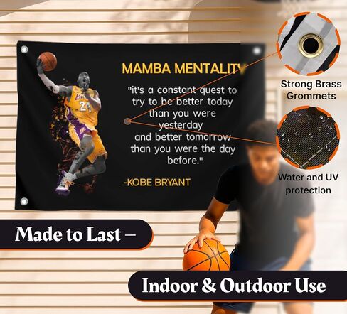 3 × 5 أقدام لاعب كرة السلة في الدوري الاميركي للمحترفين مع أربعة حلقات نحاسية - Kobe Mamba عقلية اقتباس لافتة - عمل فني تحفيزي للمنزل أو المكتب - زخرفة الجدار الملهمة لصالة الألعاب الرياضية in Saudi Arabia