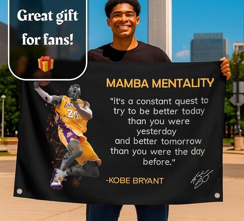 3 × 5 أقدام لاعب كرة السلة في الدوري الاميركي للمحترفين مع أربعة حلقات نحاسية - Kobe Mamba عقلية اقتباس لافتة - عمل فني تحفيزي للمنزل أو المكتب - زخرفة الجدار الملهمة لصالة الألعاب الرياضية in Saudi Arabia
