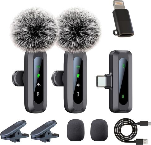 ميكروفون ميني لاسلكي - ميكروفون صدر السترة لأجهزة iPhone ، 15/16 ، iPad ، Android ، MIC اللاسلكي اللاسلكي مع الحد من الضوضاء ، ميكروفون USB C المحمول لتسجيل الفيديو ، YouTube ، Tiktok ، إنشاء المحتوى in Saudi Arabia