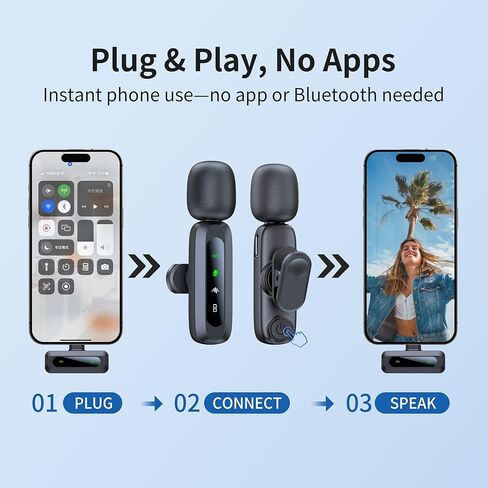 ميكروفون ميني لاسلكي - ميكروفون صدر السترة لأجهزة iPhone ، 15/16 ، iPad ، Android ، MIC اللاسلكي اللاسلكي مع الحد من الضوضاء ، ميكروفون USB C المحمول لتسجيل الفيديو ، YouTube ، Tiktok ، إنشاء المحتوى in Saudi Arabia