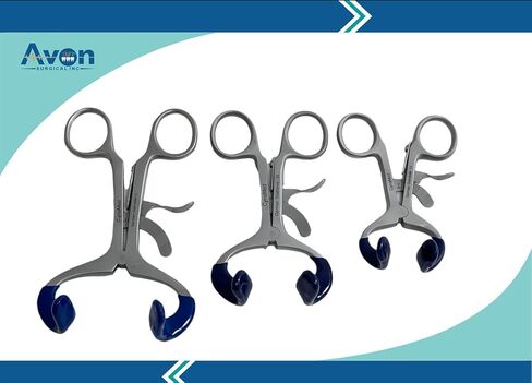 PROP GAG MOTHER GAG الألمانية من الفولاذ المقاوم للصدأ لإجراءات الأسنان - مع أطراف السيليكون الأزرق ومقبض قفل السقاطة - أدوات الأسنان القابلة للتوصيل التلقائي (2 ، 3.5 بوصة + 4.5 بوصة - مجموعة من 2) in Kuwait