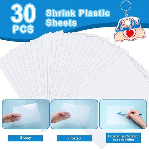 Auihiay 325pcs مجموعة أوراق البلاستيك - 25 ٪ تتقلص ألواح + 100 سلاسل مفتاح و 200 حلقة حديدية مفتوحة ، مستلزمات فنية الورق المتقلدة DIY للمجوهرات ، صنع سلسلة المفاتيح ، DIY Mother's Crafts Hompts in Kuwait